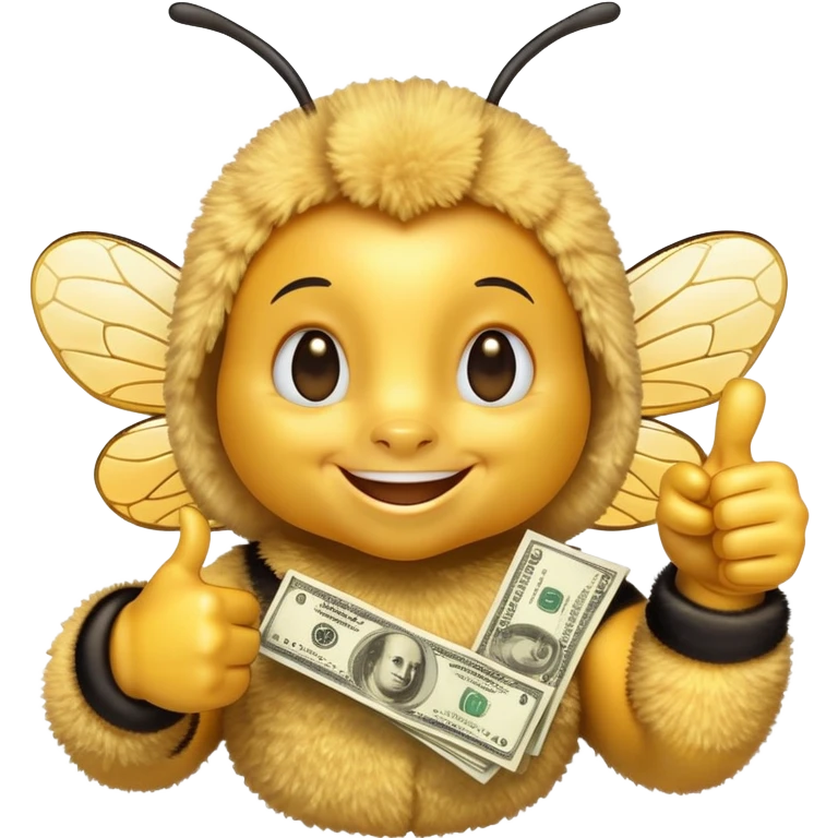 Bee with money shows thumbs up emoji