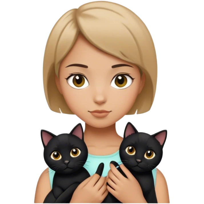 Tan girl with short hair holding two black cats emoji