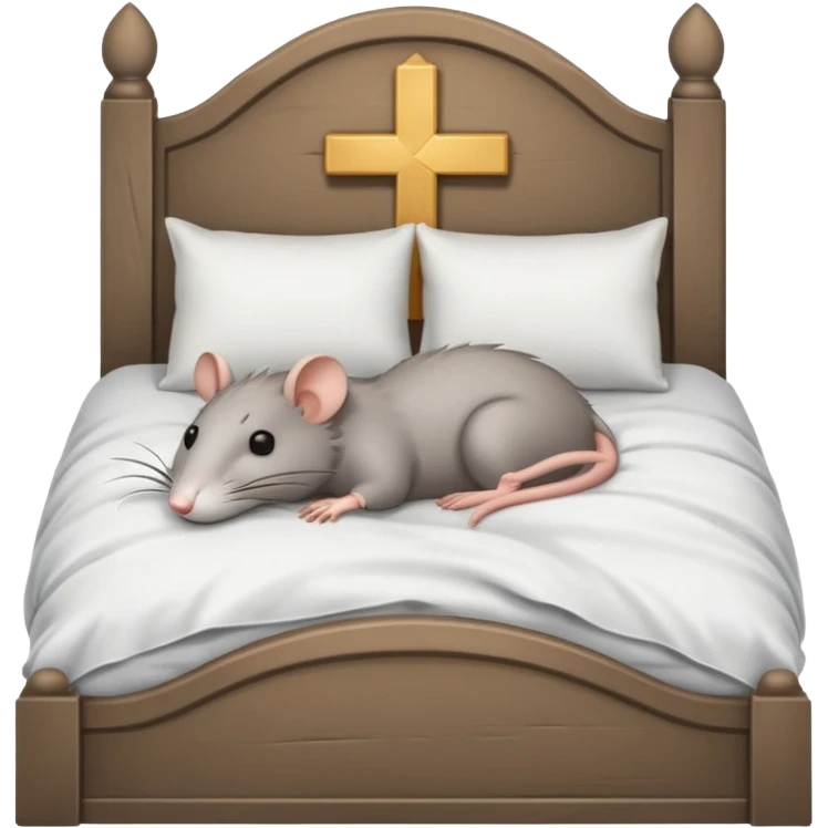Rat sleeping in bed while wearing a cross emoji