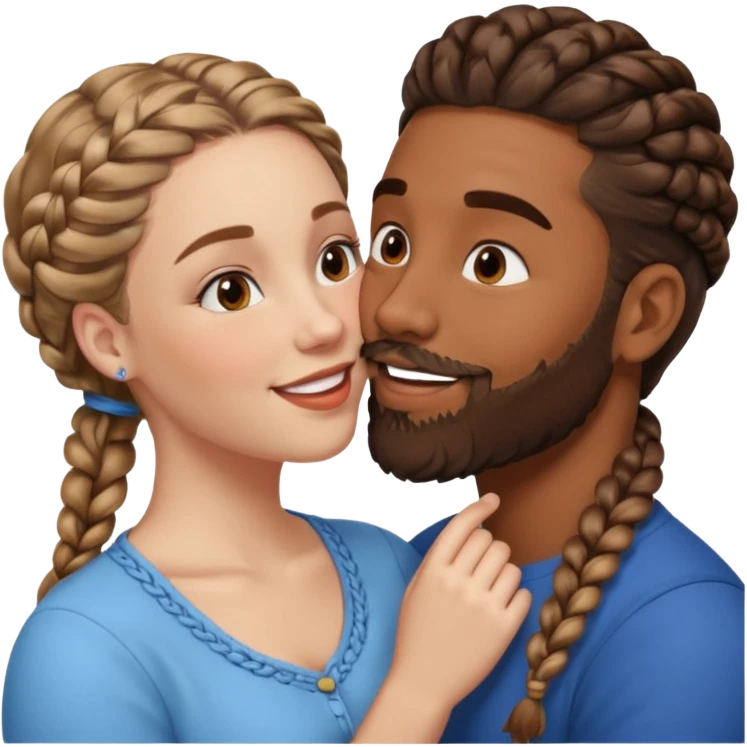 brown skin man with beard and braids making out with white woman with brown hair  emoji
