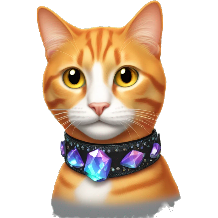 Orange Cat wearing Dark iridescent crystal collar glowing emoji