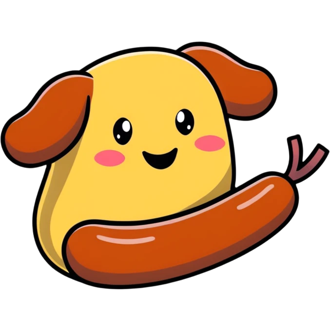 sausage with a smiling face, cute cartoon style emoji