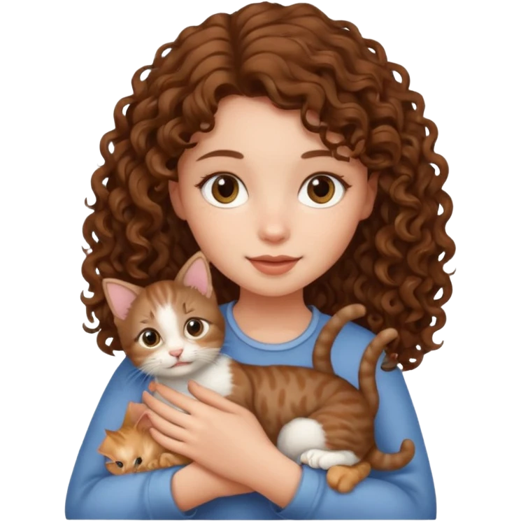 Девушка с кудряшками держит котика  emoji