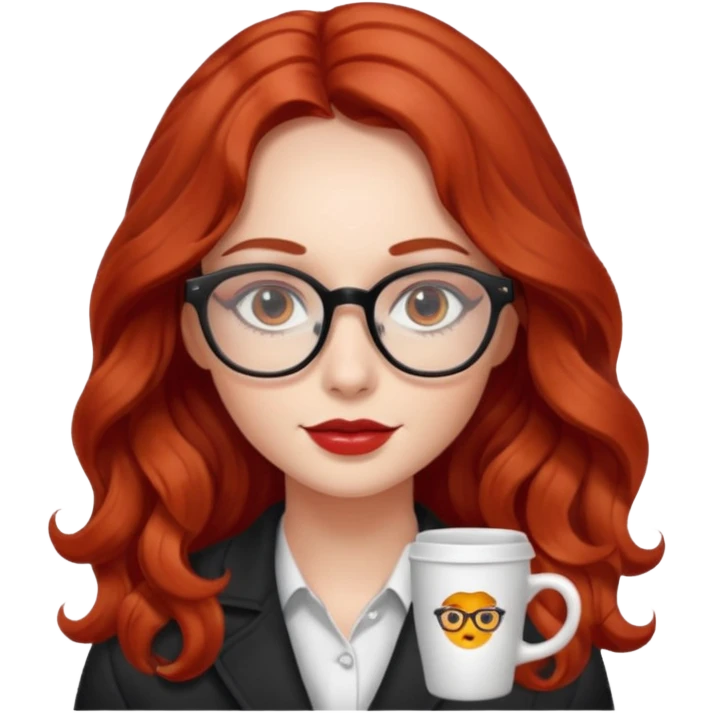 ABeautiful girl, red hair,wavy hair，long hair,Black eyes,Chinese con lentes ojos cafés oscuros emoji