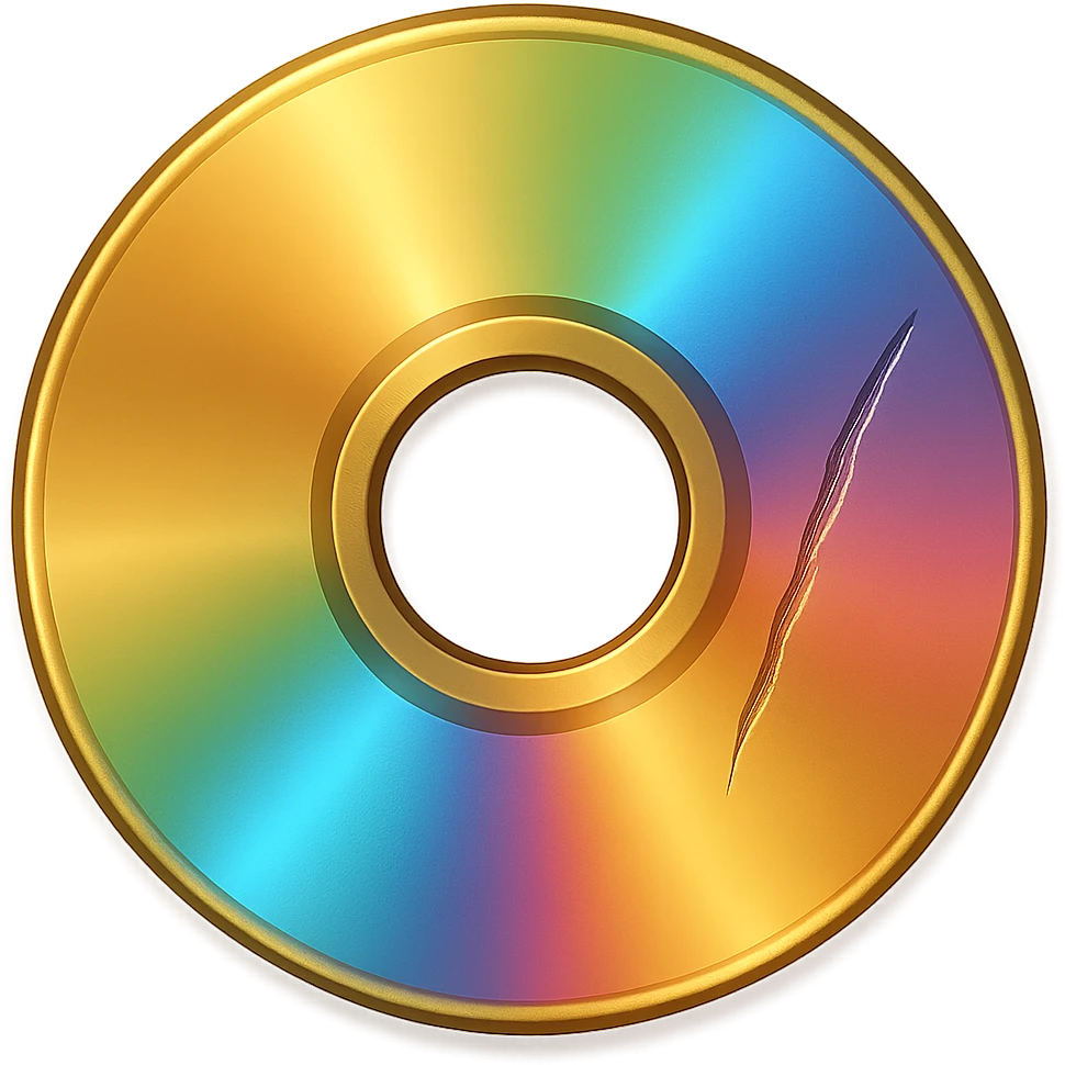 gold CD with a scratch and a rainbow reflection, emoji, holographic effect emoji