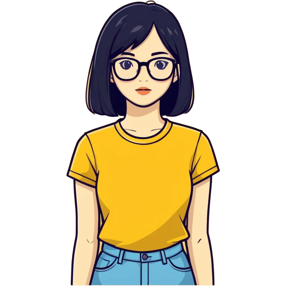 A fair girl with black straight hairs and transparent glasses and butter yellow T-shirt emoji