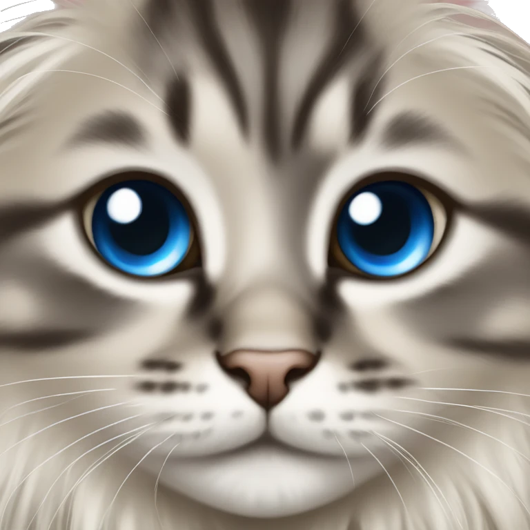 A domestic long hair kitten with super round and big blue eyes emoji