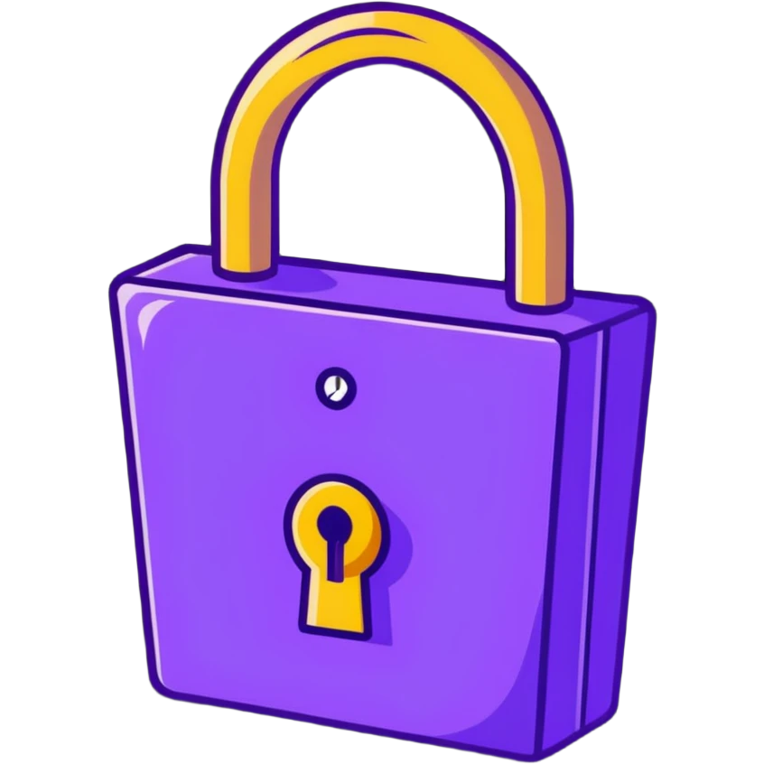 An enchanted golden lock with magical sparkles and purple energy radiating from it emoji