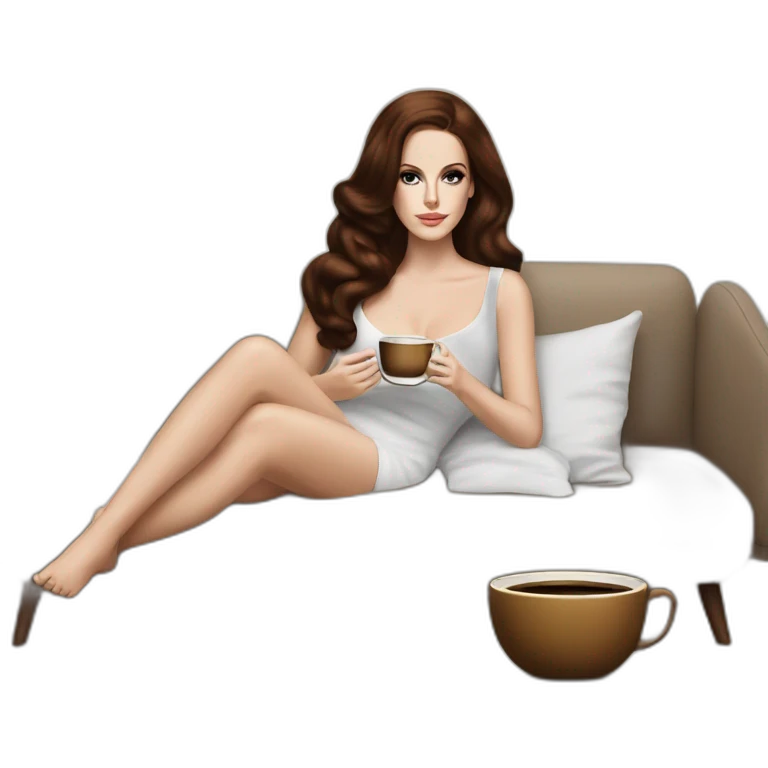 Lana del Rey laying on sofa with coffee emoji