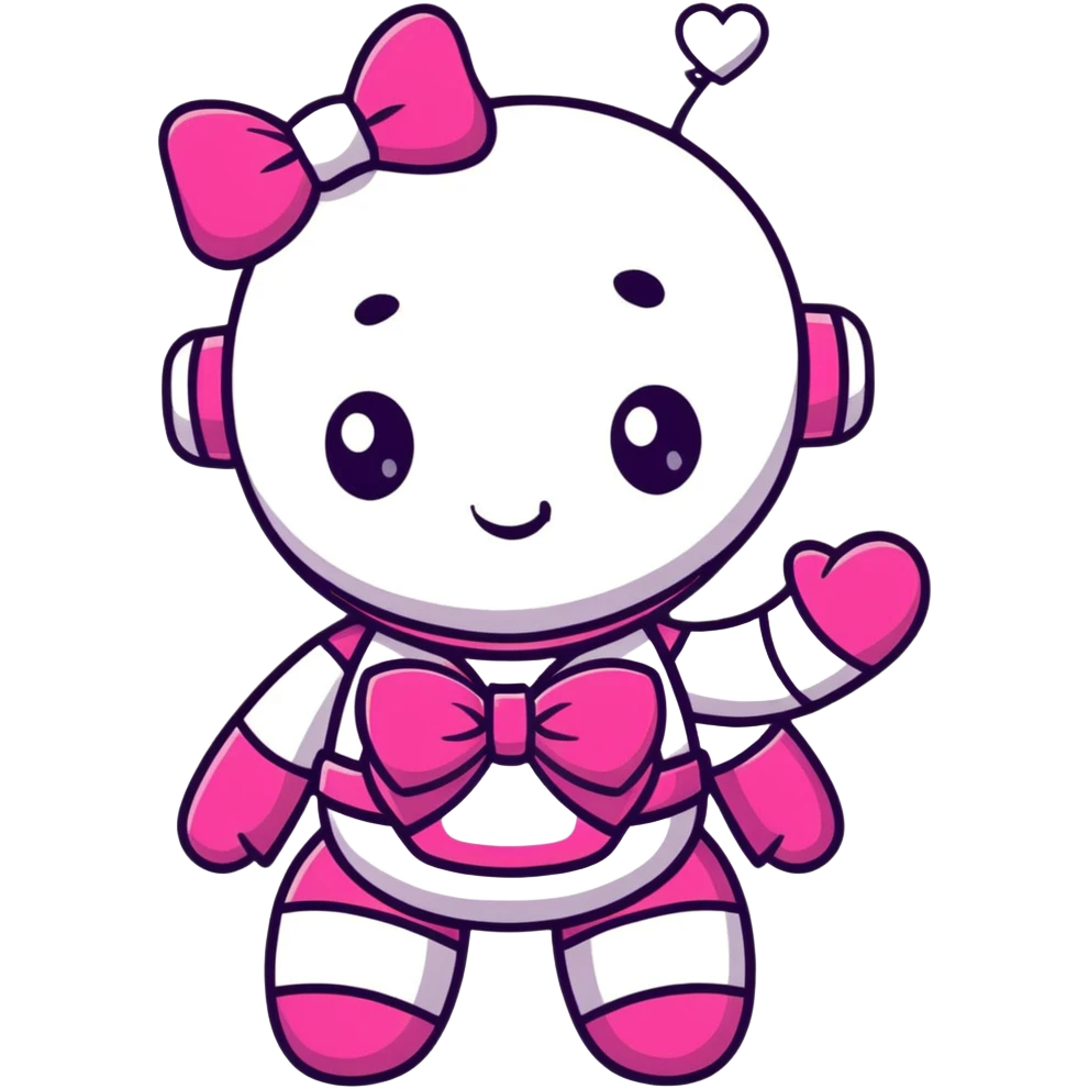 pink robot girl with a cute bow on top and heart decorations on her body emoji