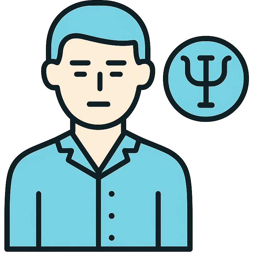 flat and professional Discord role icon for a psychiatric clinic patient, adult figure in #6fe8f3 pajamas, calm and neutral expression, no childish or playful elements emoji