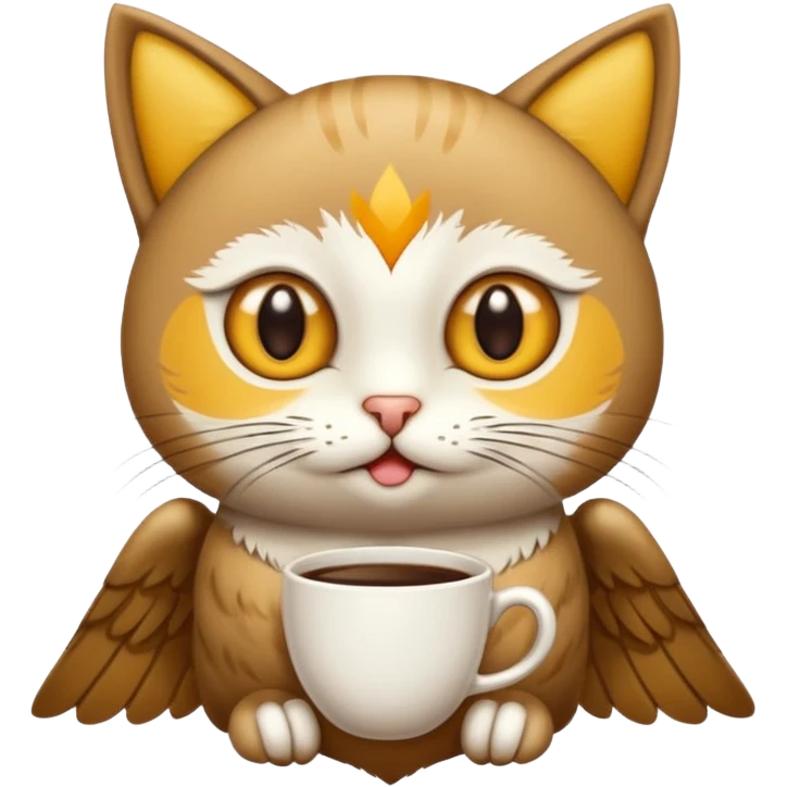 crea un gato con alas de búho con pelaje color cafe y blanco emoji