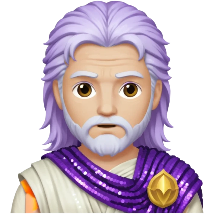 Jupiter Thunder God with long white hair, purple sequin toga emoji
