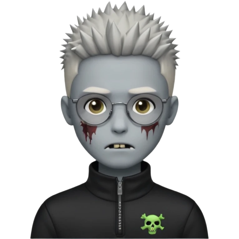 zombie boy with spiky emo hair and black quarter zip shirt and round  and glasses  emoji