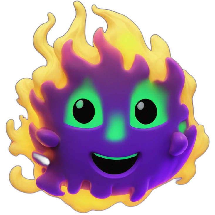 Fire Cyber emoji of a FUTURISTIC HIGHTECH 3D Fire colors Lemon green and purple neon Fire emoji