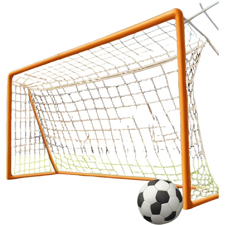 Cinematic Realistic image of a soccer goal net with intricately detailed mesh textures and subtle signs of wear, set against a dynamic, sunlit stadium backdrop that emphasizes its iconic presence in the game emoji