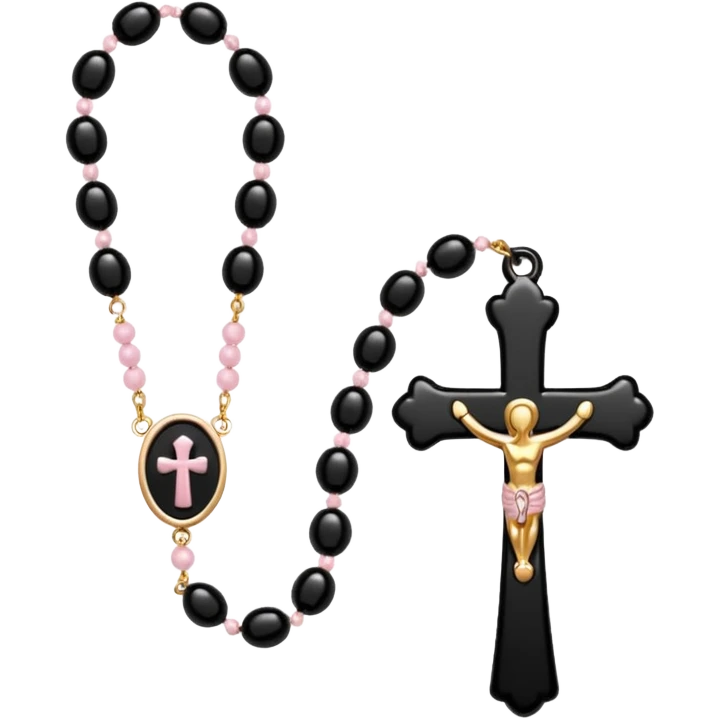 Black beaded rosary necklace with light pink ankh pendant emoji