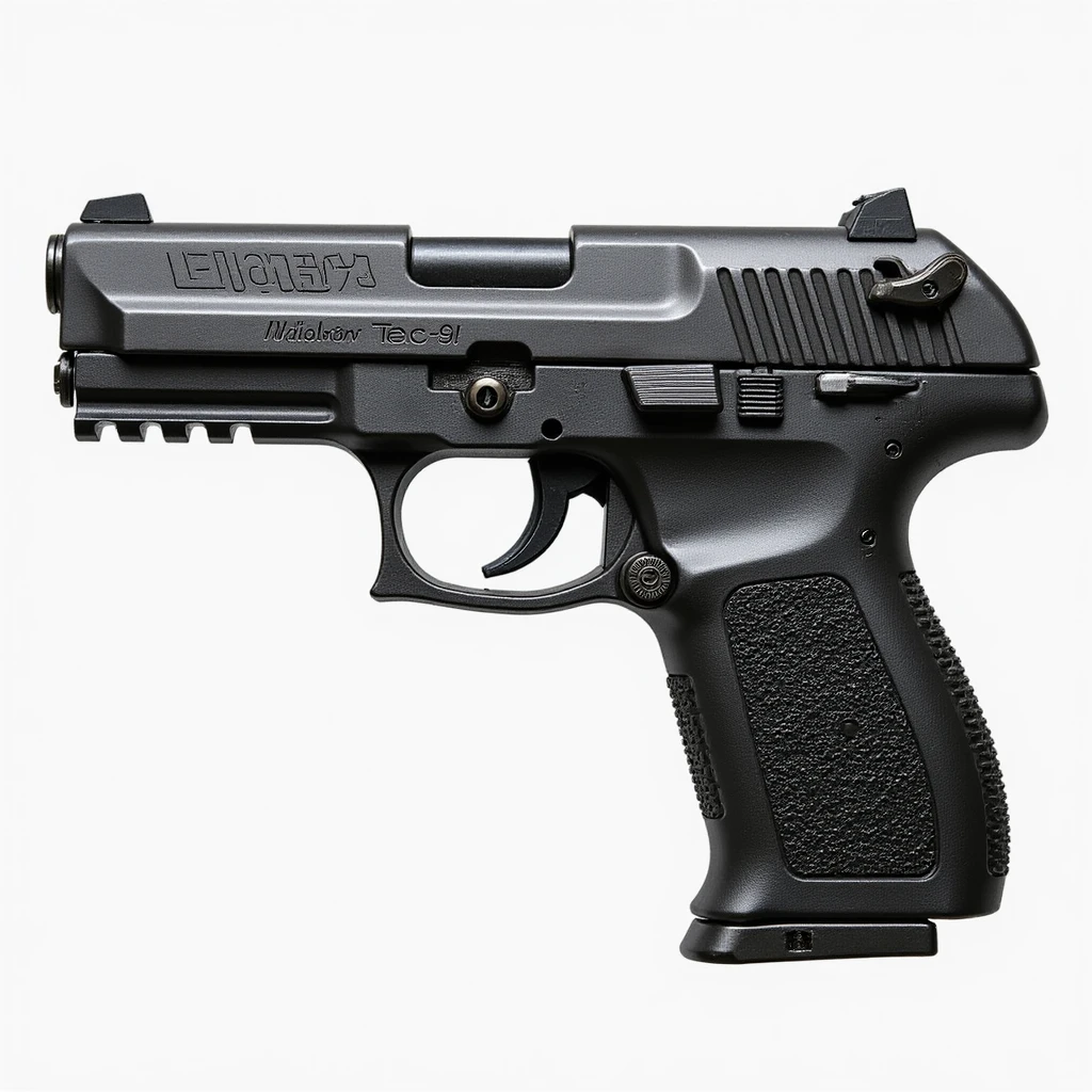 Tec-9 pistol, photorealistic, side view, metallic texture, icon emoji