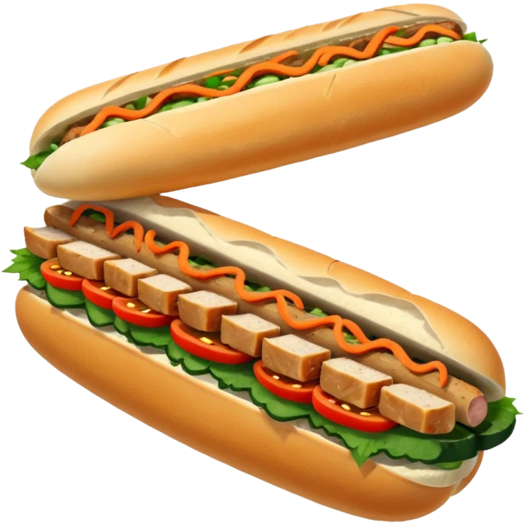 traditional banh mi with char grilled pork emoji 


    Very crusty baguette

    Mayo 

    Pickled carrot 

    Cucumber, coriander/cilantro, green onion, chilli 
 emoji