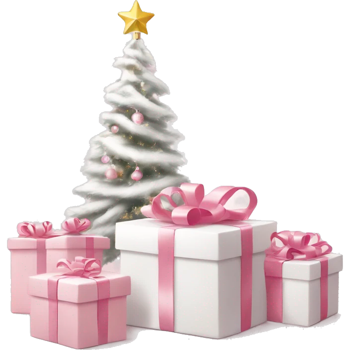 Light pink Christmas gifts under a white Christmas tree  emoji