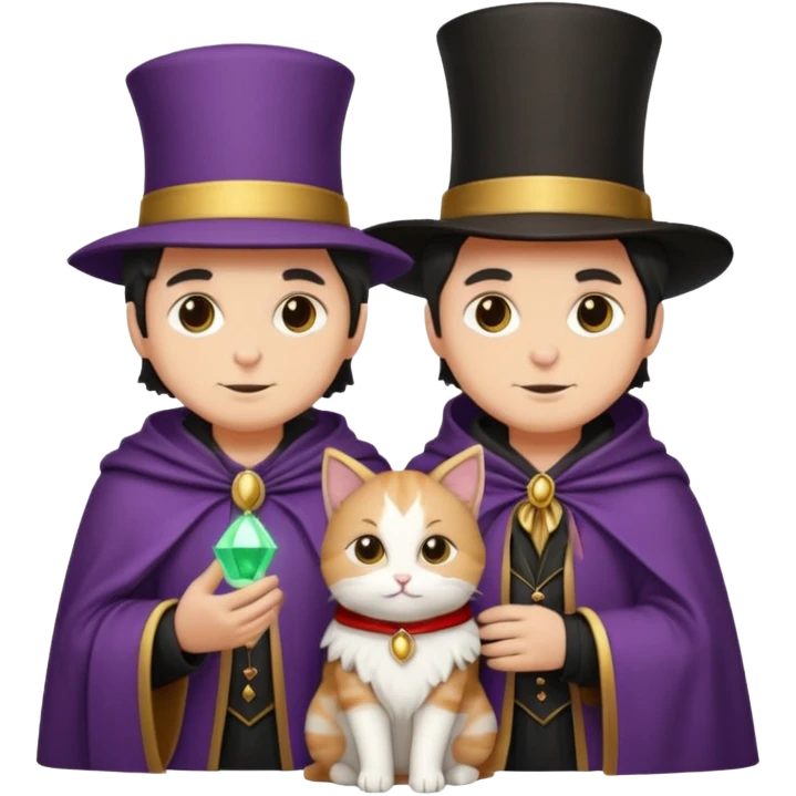 magician couple and their pet cat emoji
