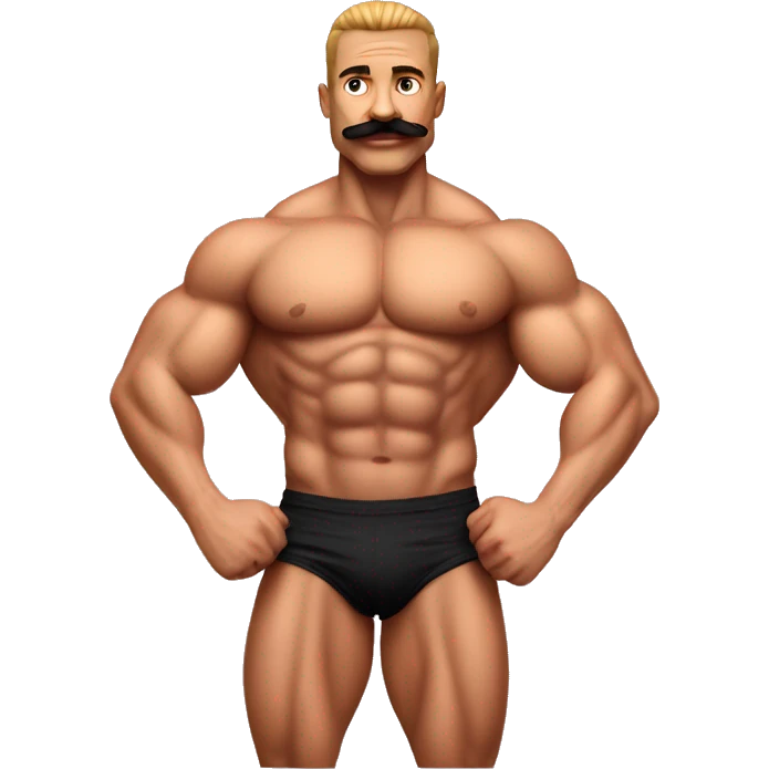 Muscular gay bodybuilder with mustache bikini realistic emoji