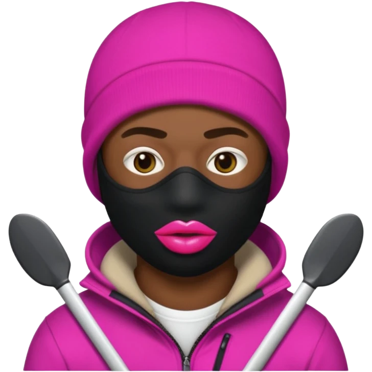 black guy, thug, ski mask, stealing, emoji, big pink lips emoji