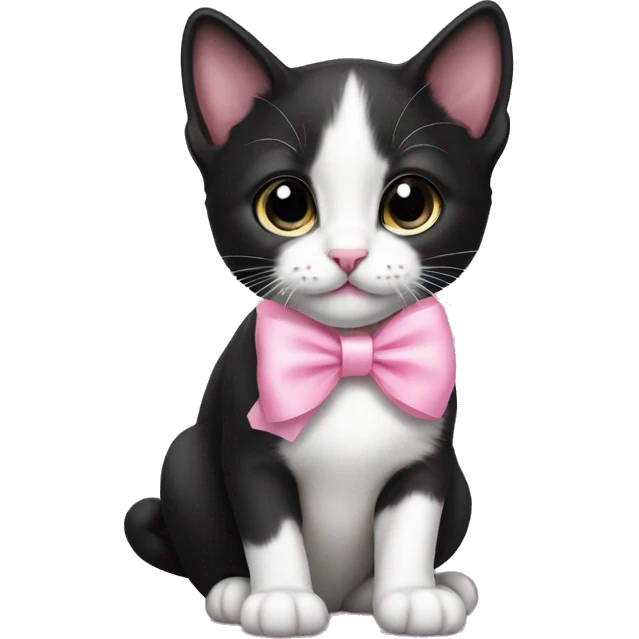 Tuxedo kitten with a pink bow emoji