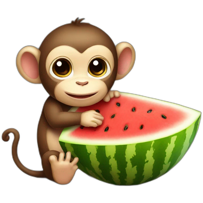 Baby Monkey hugging a watermelon  emoji