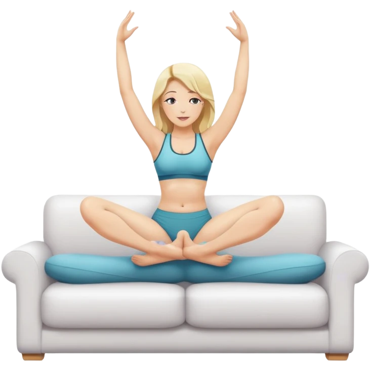 fullbody realistic busty blonde buxom in undies sitting on couch yoga legs up pose comfy sfw emoji