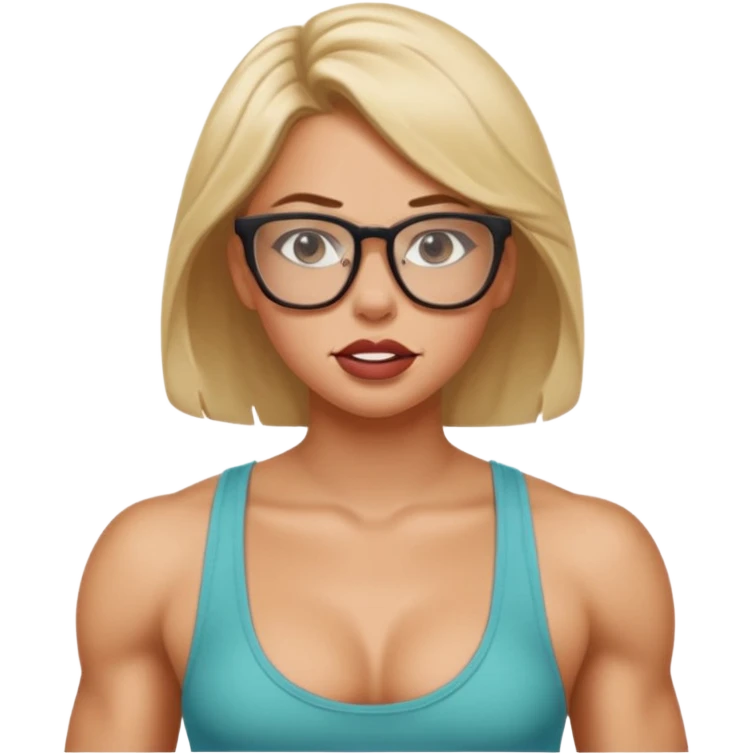 Girl, glasses, biting lips, muscular, pulling off tank top emoji