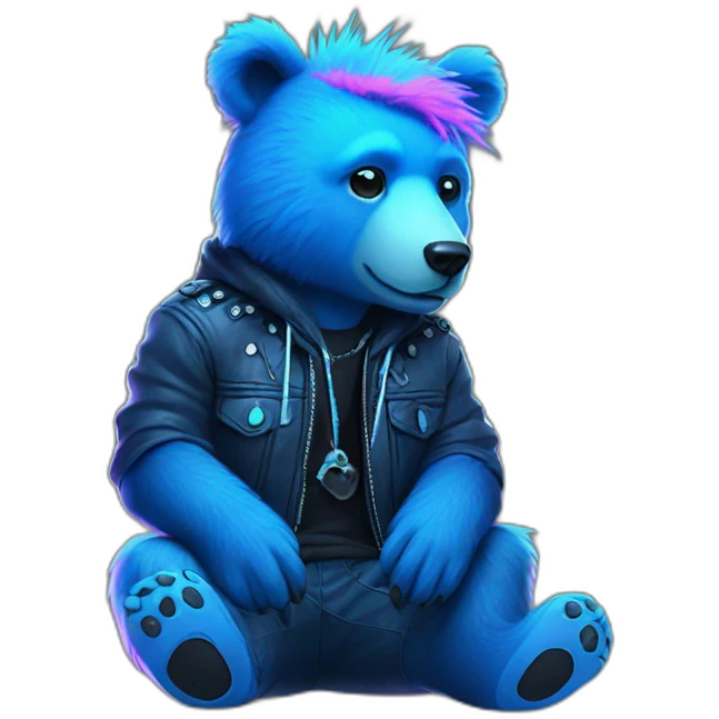 blue neon punk bear sitting emoji