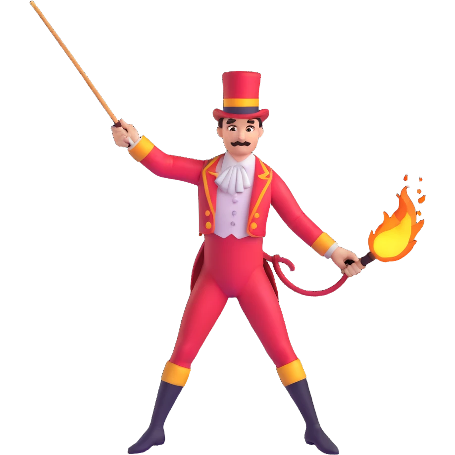 vintage circus performer wielding a fire whip emoji