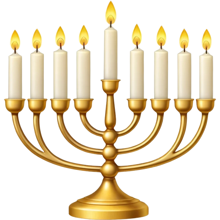 Gold Menorah with four white candles on each side emoji
