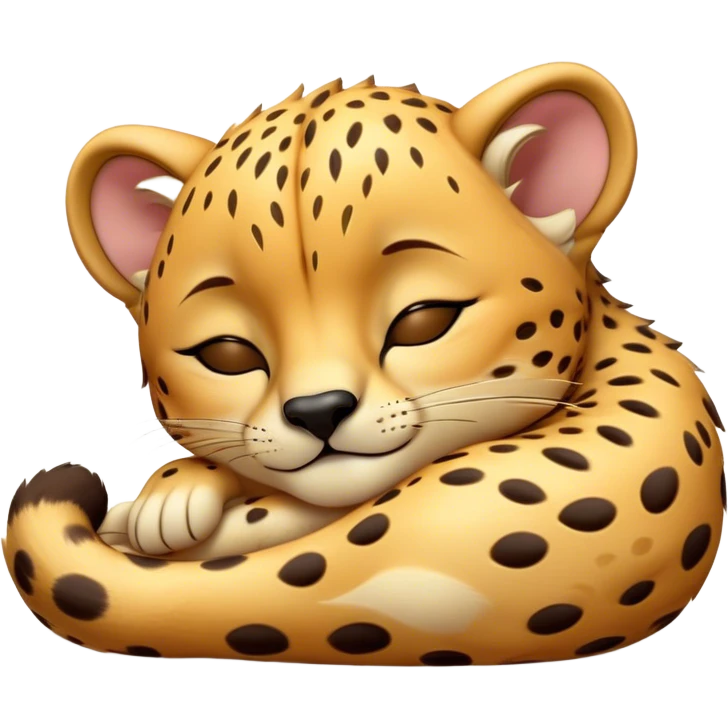 Meme-Worthy Cute Sleeping Cheetah Portrait Emoji, Head resting peacefully with a contented smile, showcasing a lean, muscular build and a luxuriously soft golden spotted Fur, eyes shut in a serene, restful nap, Simplified yet hilariously adorable features, highly detailed, glowing with a soft, drowsy light, high shine, relaxed and utterly lovable, stylized with an air of playful laziness, bright and heartwarming, soft glowing outline, capturing the essence of a comically sleepy cheetah, so meme-worthy it feels like it could instantly become the next viral sensation of adorable slumber! emoji
