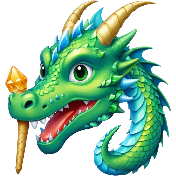 Un dragon pailleté brillant qui mange une glace emoji