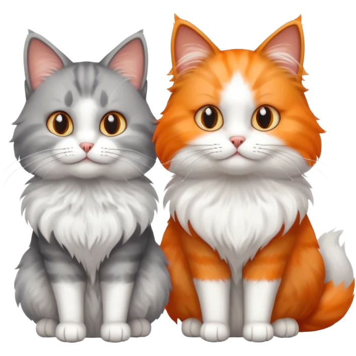 a very fluffy grey and white cat sitting next to another cat emoji