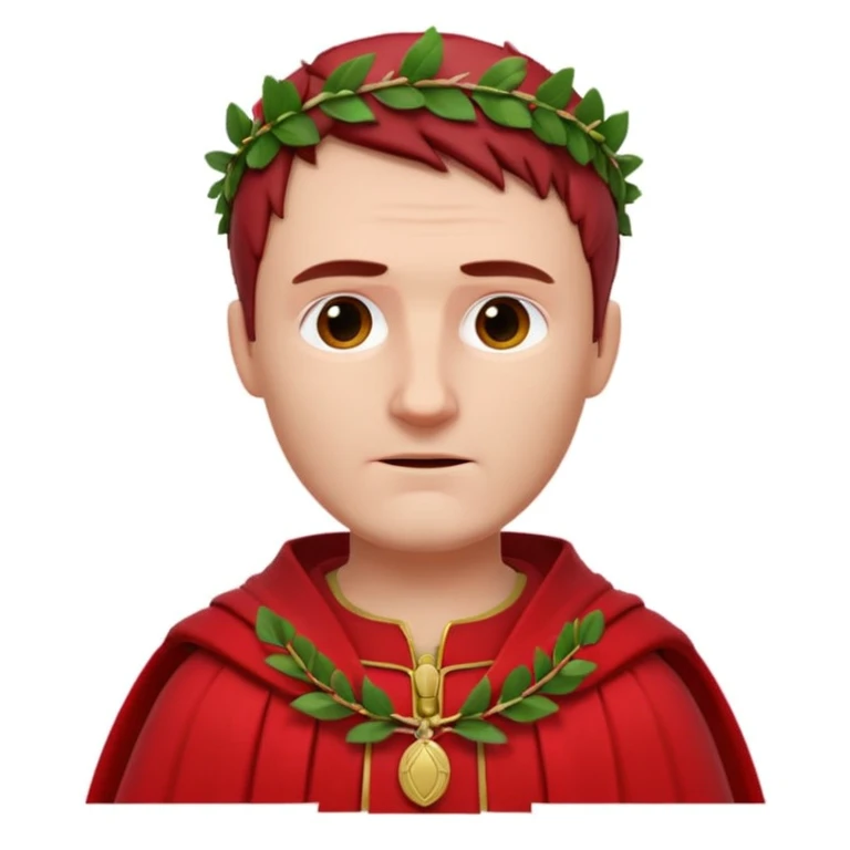 Julius Caesar wearing a red robe and laurel wreath, 3D look, white background emoji