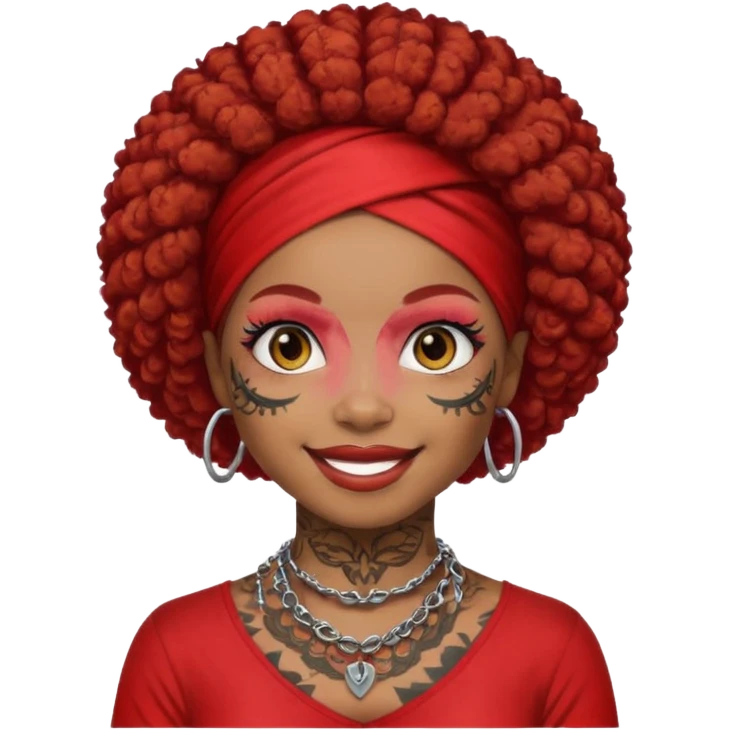 afro hair with red head bandana and lots of face tattoo black skin girl emoji