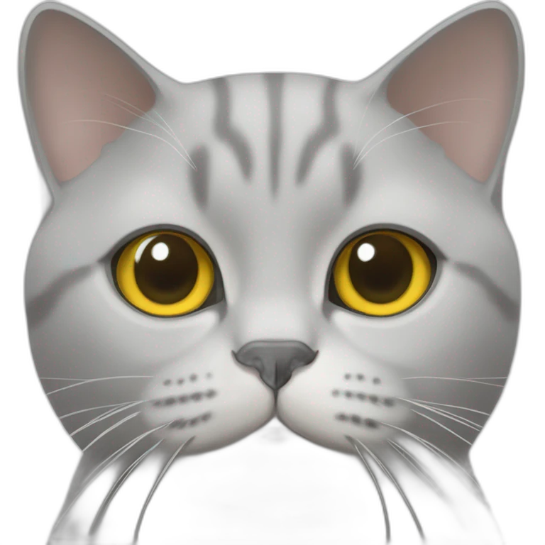 A british shorthair cat in light grey, white and beige with a white bless and with yellow eyes emoji