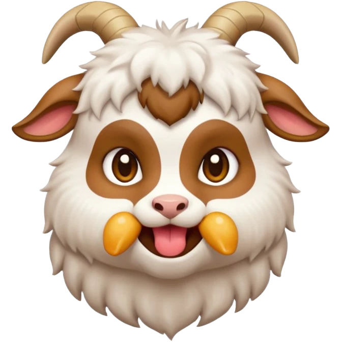 chibi goat emoji, eating meat, in a anime style emoji