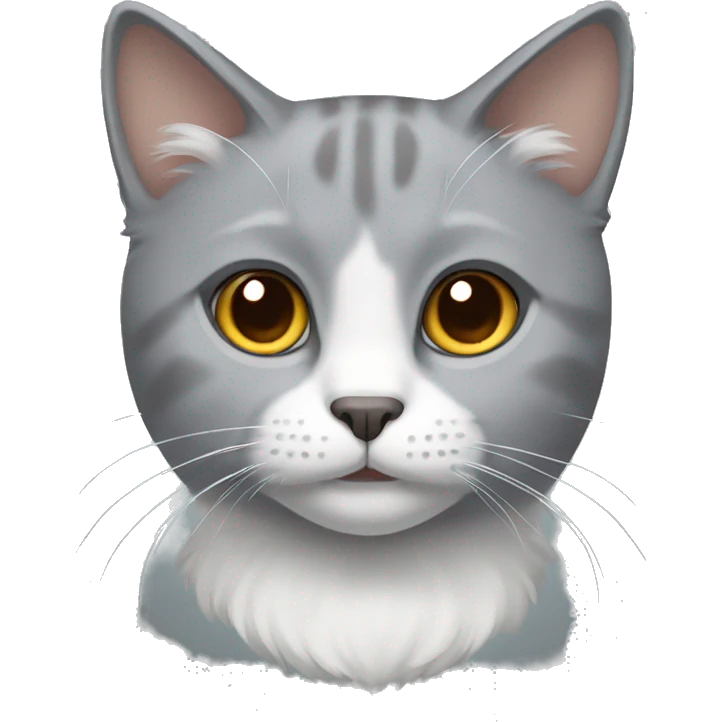 Gray cat with brown eyes and white fluffy neck emoji