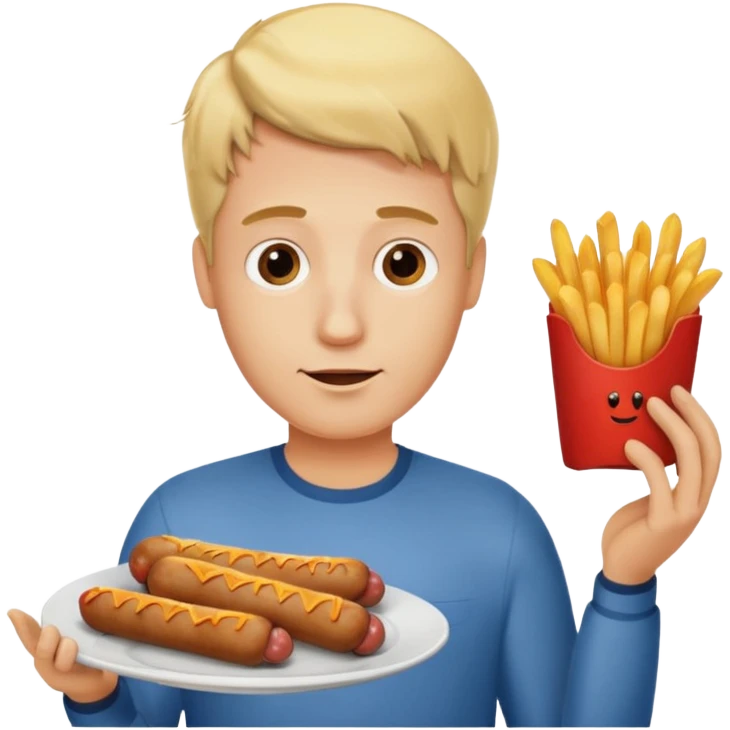 Hombre Rubio con una salchipapas pero la salchicha está quemada emoji