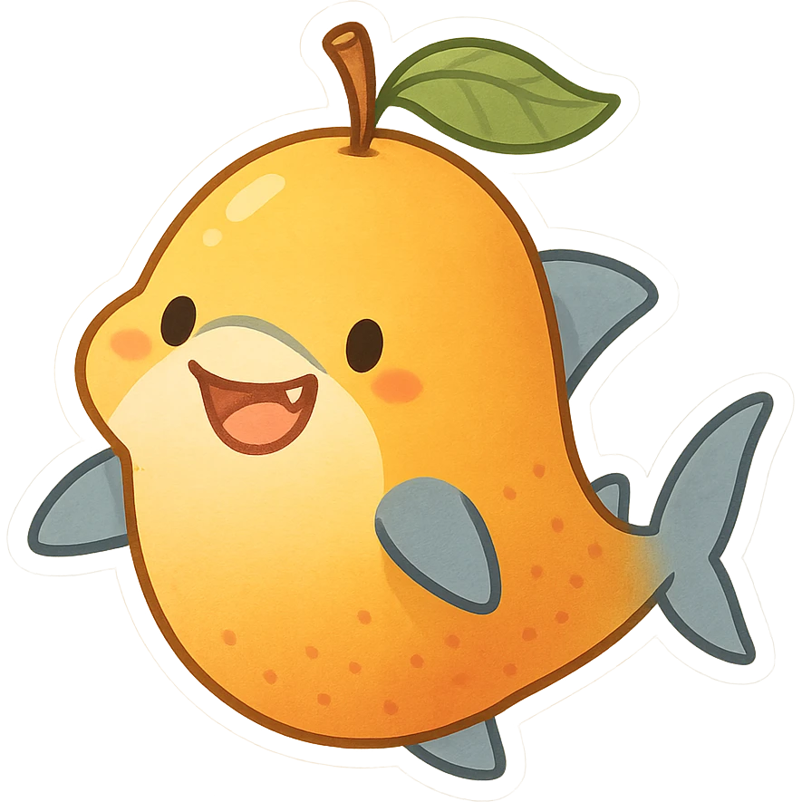 a whimsical and fun mango and shark hybrid, cartoon style emoji
