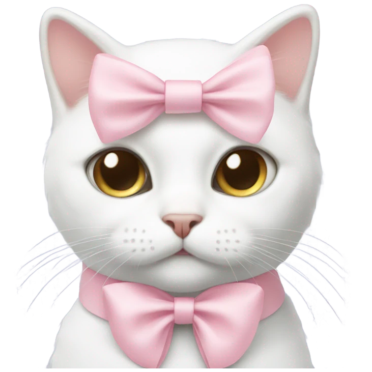 white cat with pastel pink bow emoji