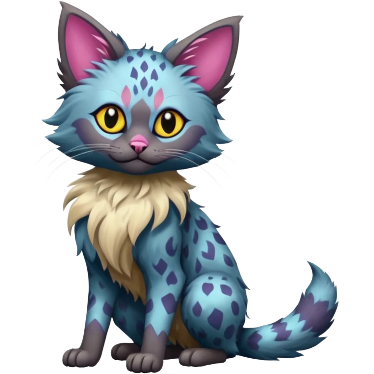 Colorful exotic Fantasy-Ragdoll-Fakémon-Lykoi-feline-hybrid (full body) emoji