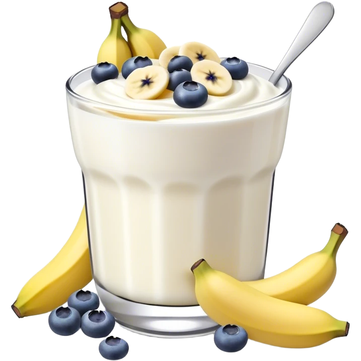 Yogurt with sliced bananas and blueberries emoji