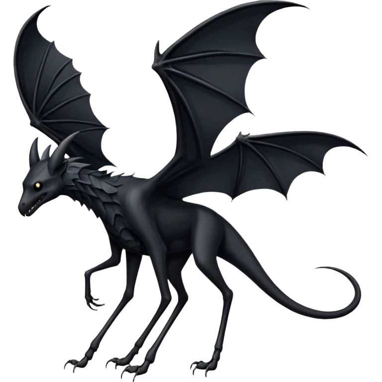thestral: Winged horses visible only to those who have witnessed death and understand its significance. Can u make it thinner? Like an achal tekkine? Long legs, wings like from a bat emoji
