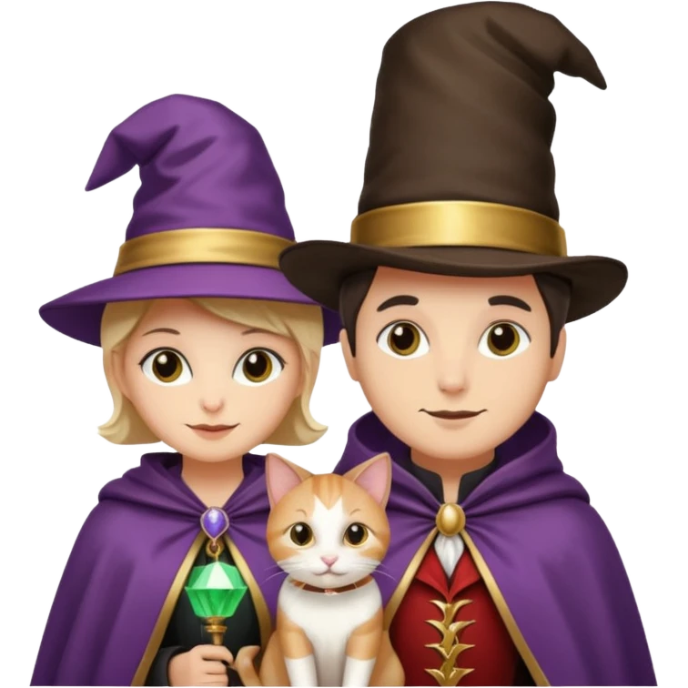 magician couple and their pet cat emoji
