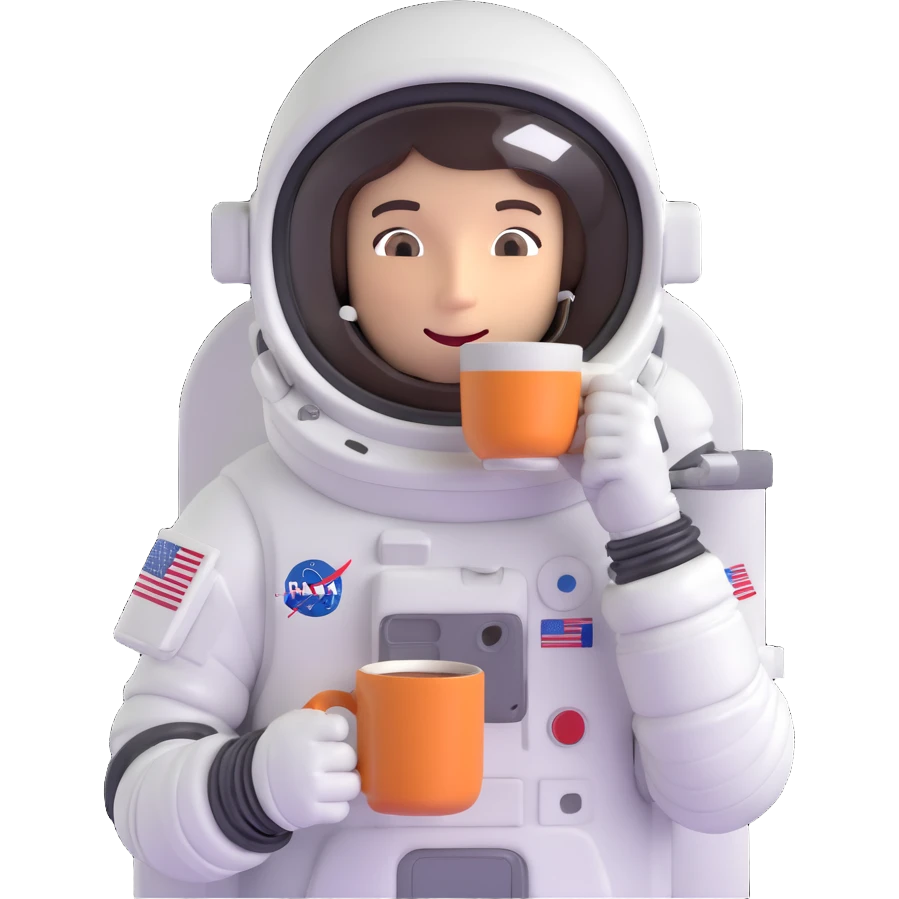 playful astronaut in a spacesuit sipping coffee emoji
